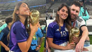 Antonela Roccuzzo, esposa de Lionel Messi, celebra conquista de título mundial do marido ao lado dos filhos e do jogador - Foto: Reprodução / Instagram