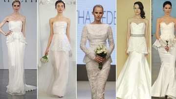 O vestido de noiva peplum acompanha todo estilo de mulher, mas não é indicado para todos os tipos físicos - Foto-montagem