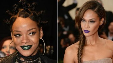 Rihanna e Joan Smalls mostram como usar batons verde e azul. Aprenda - Foto-montagem/Getty Images