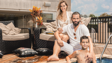 Henri Castelli, Maria Fernanda e Lucas aproveitam a folga do ator para curtir piscina na cobertura dúplex da família, em São Paulo - ROGÉRIO PALLATTA