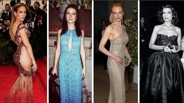 Em 2015, Jennifer Lopez, de Versace; em 1999, Gwyneth Paltrow; em 2003, Nicole Kidman, de Gucci e em 1981, Bianca Jagger - Getty Images